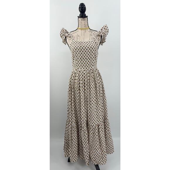 B51 Daughters of India Manjari Maxi Dress Floral XS Ruffle Boho Cottage Flowy - Picture 4 of 11